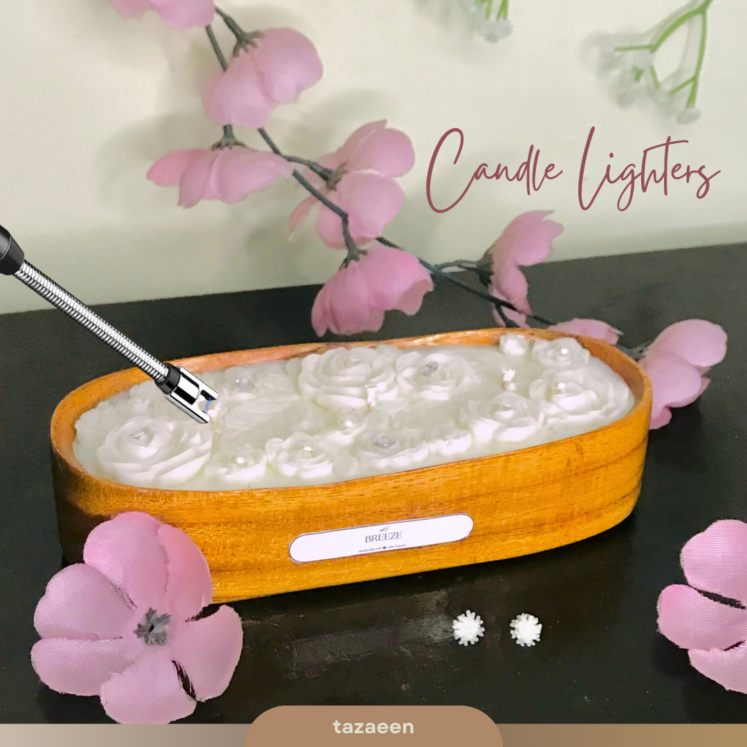 "Breeze" the jasmine scented wooden tray candle with Electric Lighter