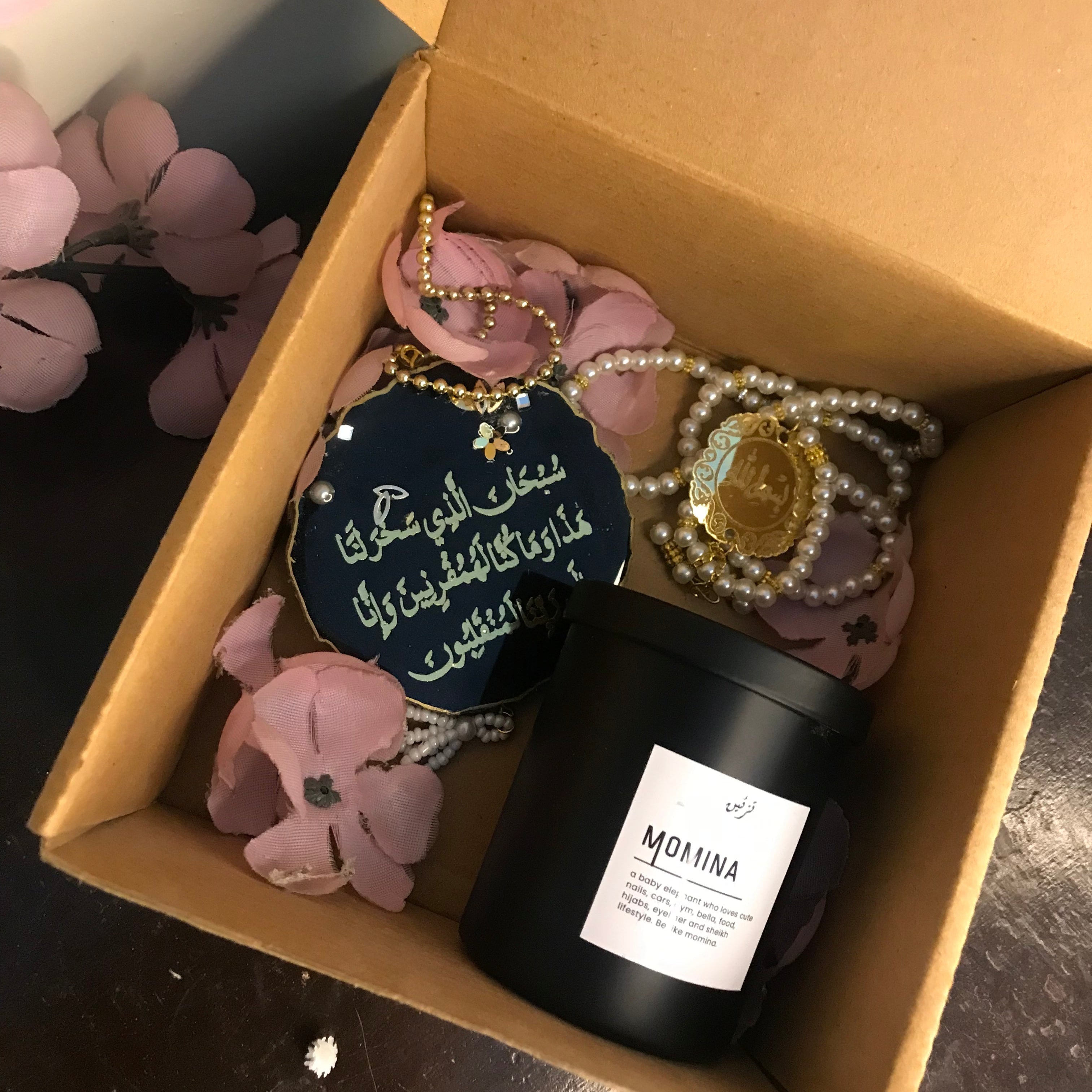 Customized Candle Jar with Label, Resin Car Hanging, and Handmade Acrylic Tasbi