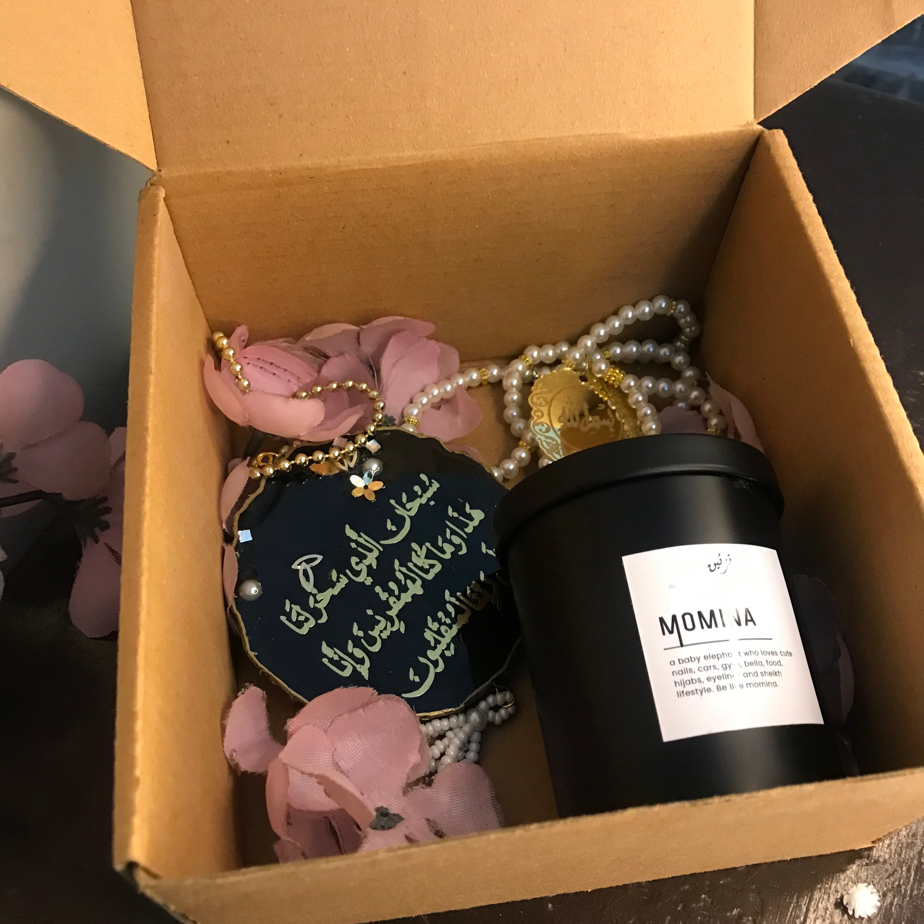 Customized Candle Jar with Label, Resin Car Hanging, and Handmade Acrylic Tasbi